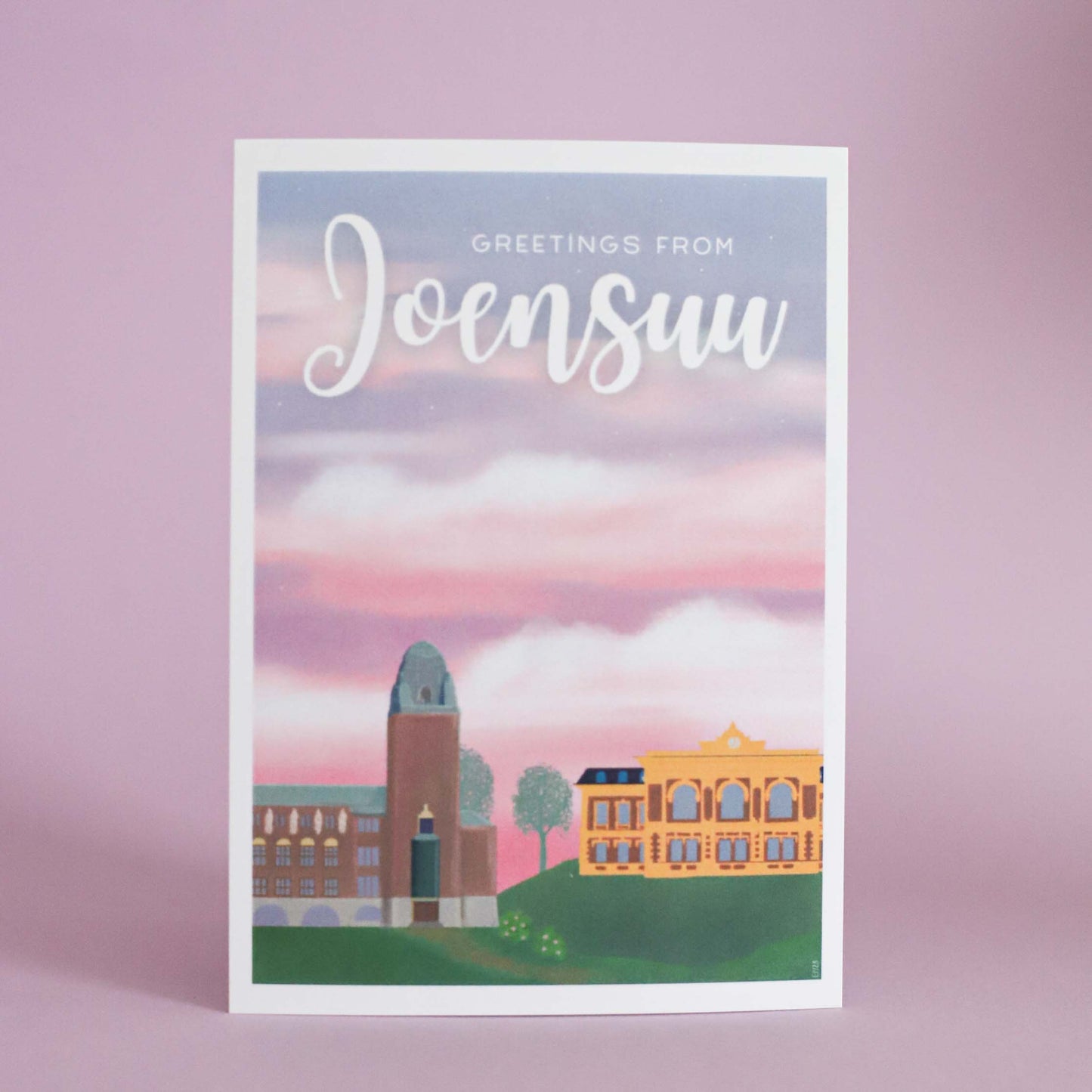 Joensuu-postikortti, iltataivas (englanniksi)