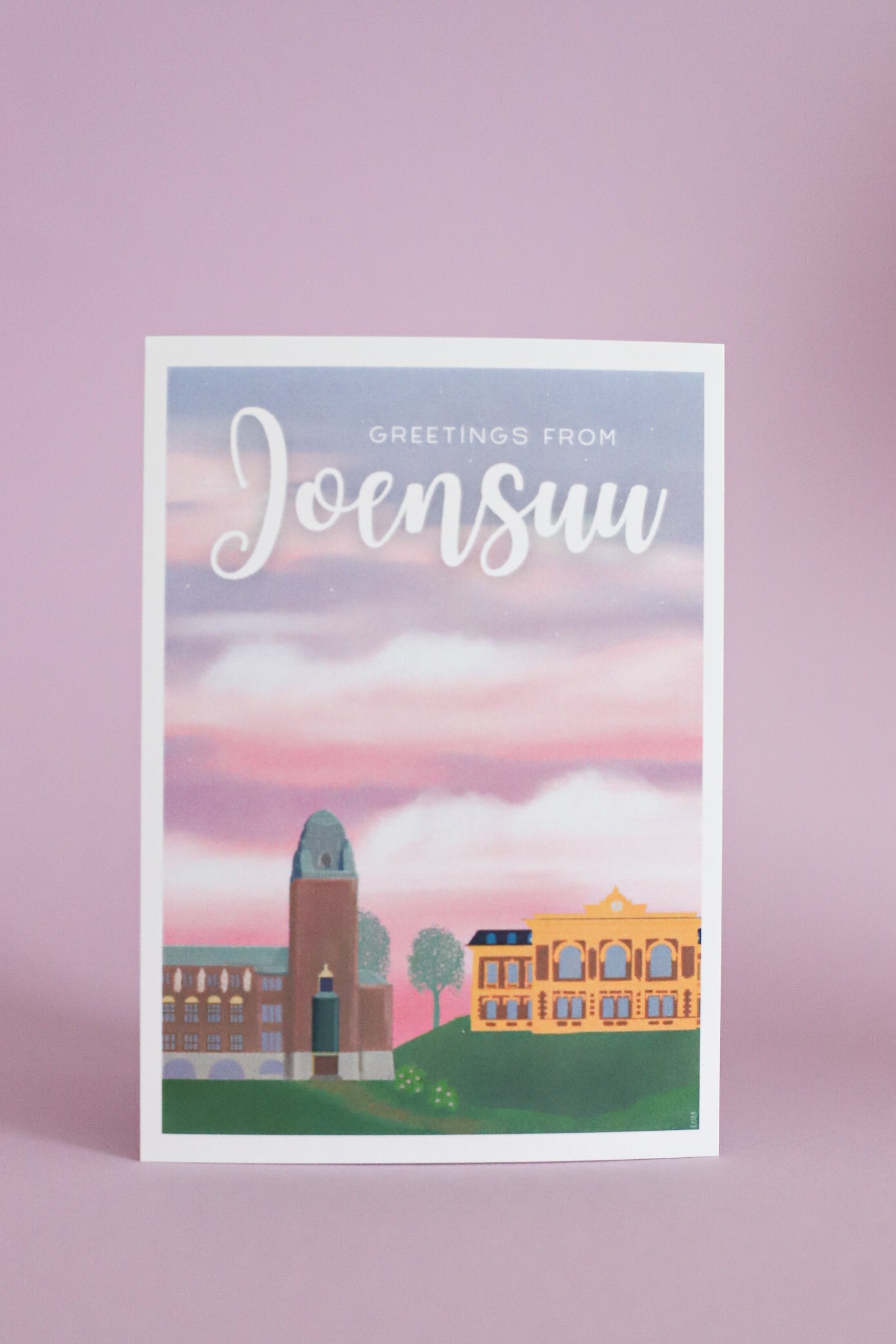 Joensuu-postikortti, iltataivas (englanniksi)