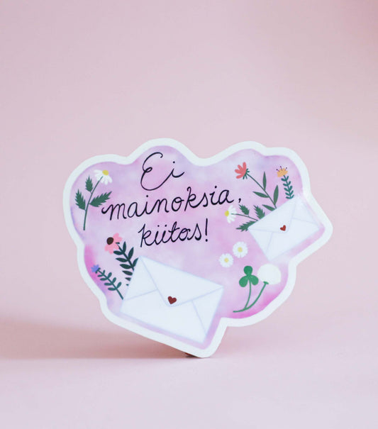 Ei mainoksia -tarra oveen tai postilaatikkoon, vaaleanpunainen ilman glitteriä