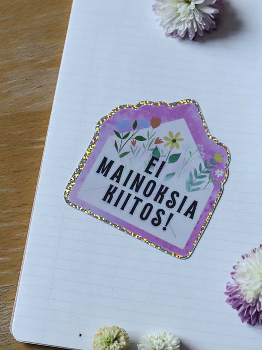 Ei mainoksia -tarra oveen tai postilaatikkoon pinkki kuori