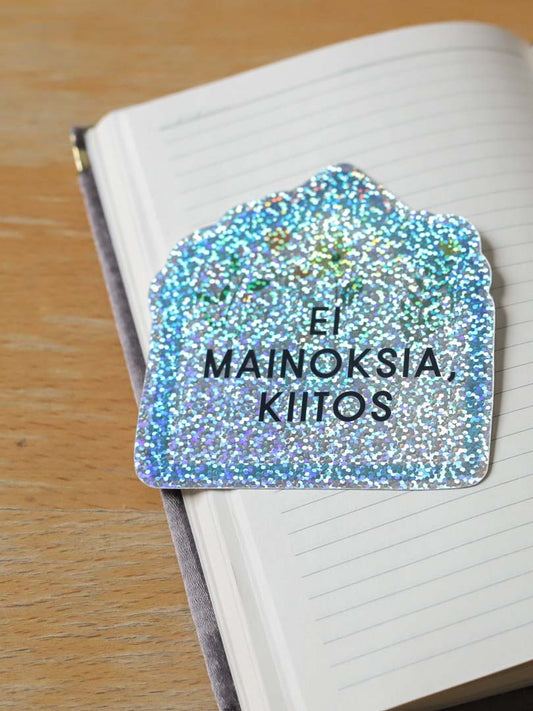 Ei mainoksia -tarra oveen tai postilaatikkoon, sininen (glitter)