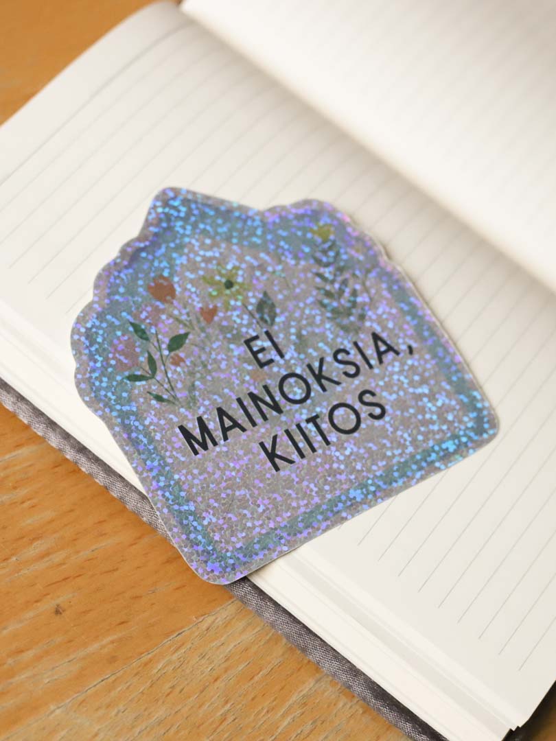 Ei mainoksia -tarra oveen tai postilaatikkoon, sininen (glitter)