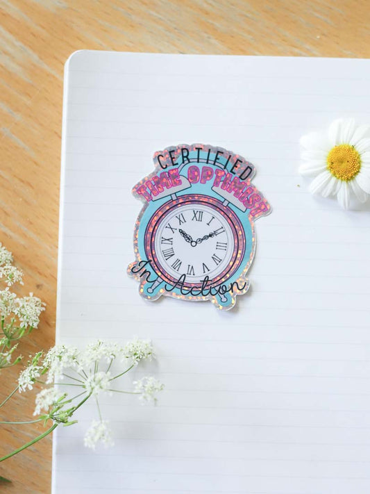 Time optimist in action -tarra, glitterinen