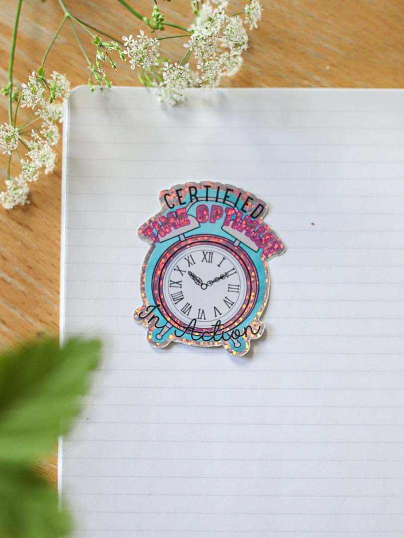 Time optimist in action -tarra, glitterinen